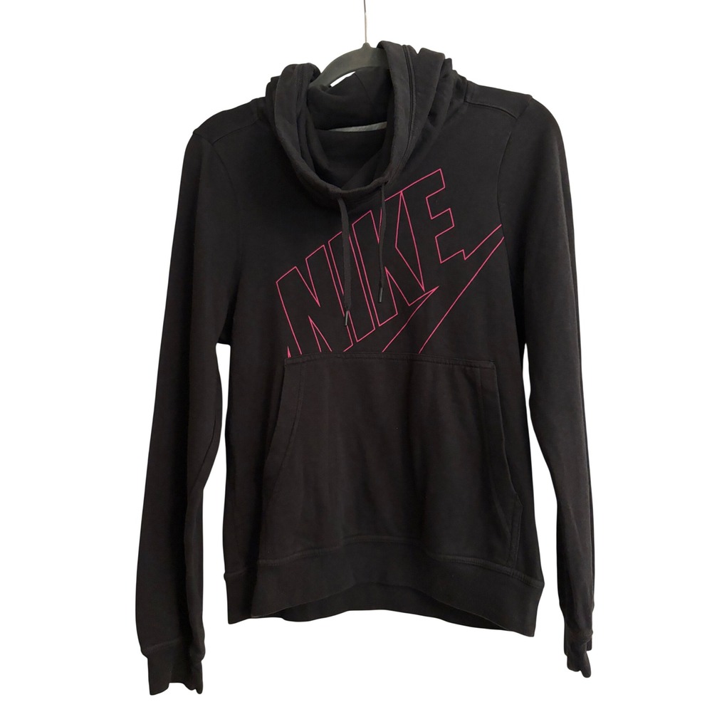 Nike Hoodie XS Black Pink, Sportswear, Fleece, Cowl Neck, Athleisure, Gym, Logo